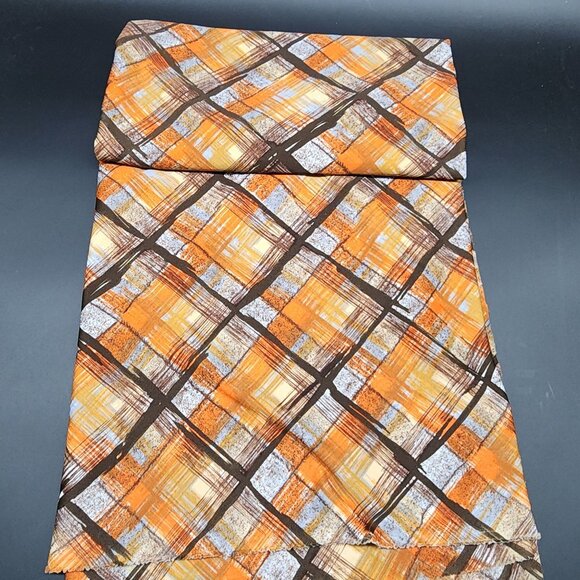 Retro Partridge Family Plaid Fabric In Orange & Brown Marsha Jan Skirt - Picture 5 of 5